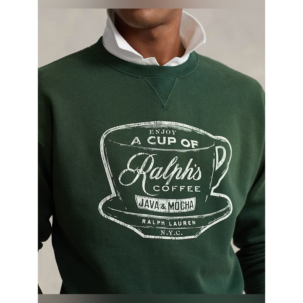Polo Ralph Lauren Ralph’s Coffee Sweatshirt Green GUC sz L SOUGHT AFTER - Picture 2 of 9